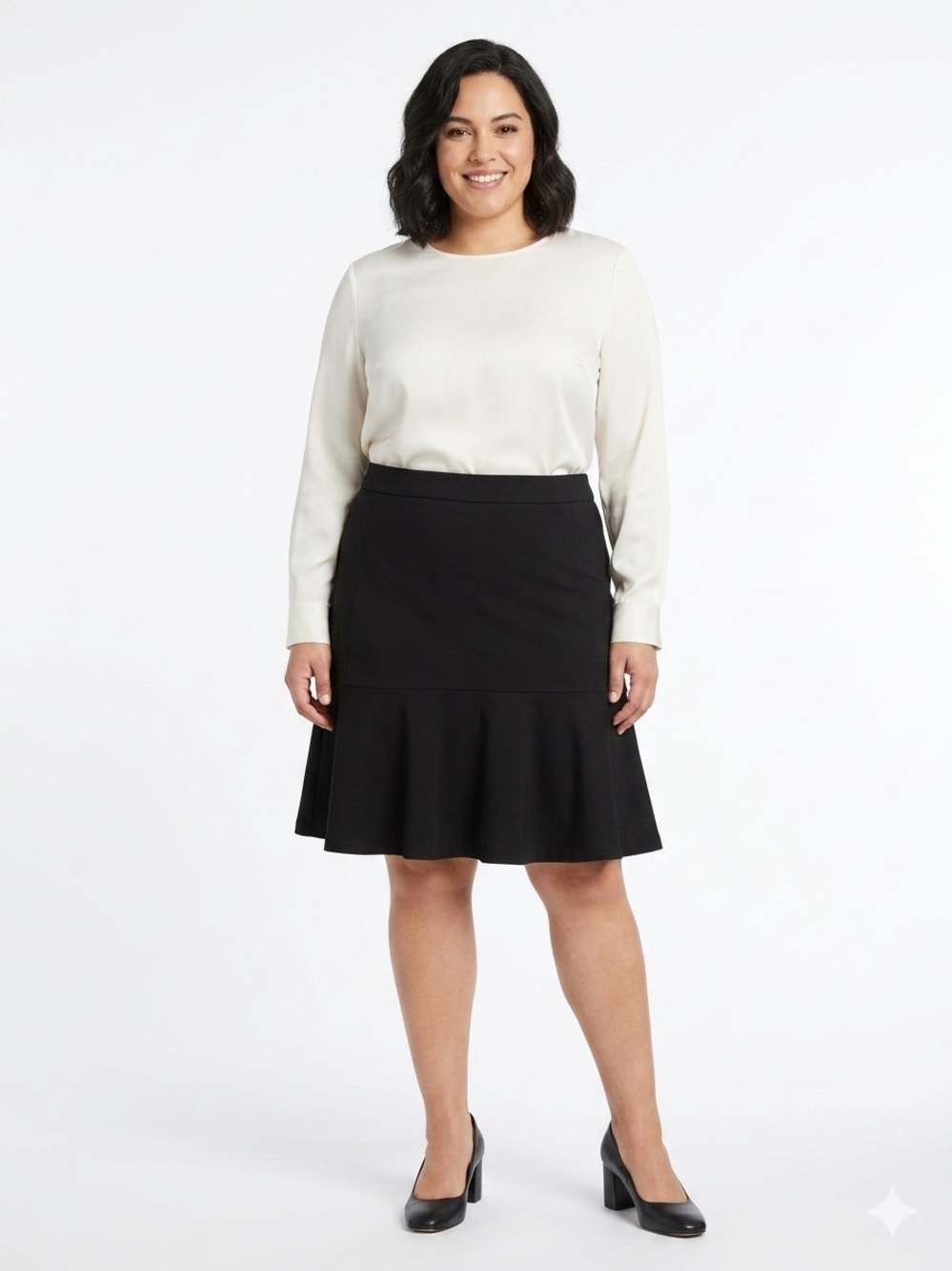 Cato Black A-Line Ruffle-Hem Skirt